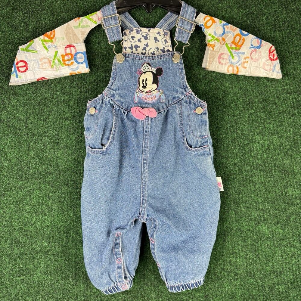 Mickey & Co Disney Embroidered Classic Minnie Denim Overalls 12 Months Vintage